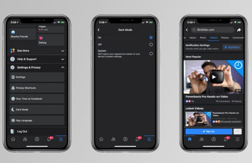 泄漏的屏幕截圖顯示iOS設備上Facebook的暗模式