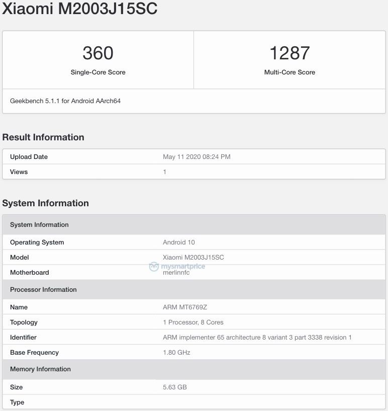 Redmi 10X具有6GB RAM，Android 10已在Geekbench上發(fā)現