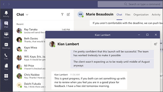 團隊用戶(hù)現在可以將聊天彈出到專(zhuān)用窗口中