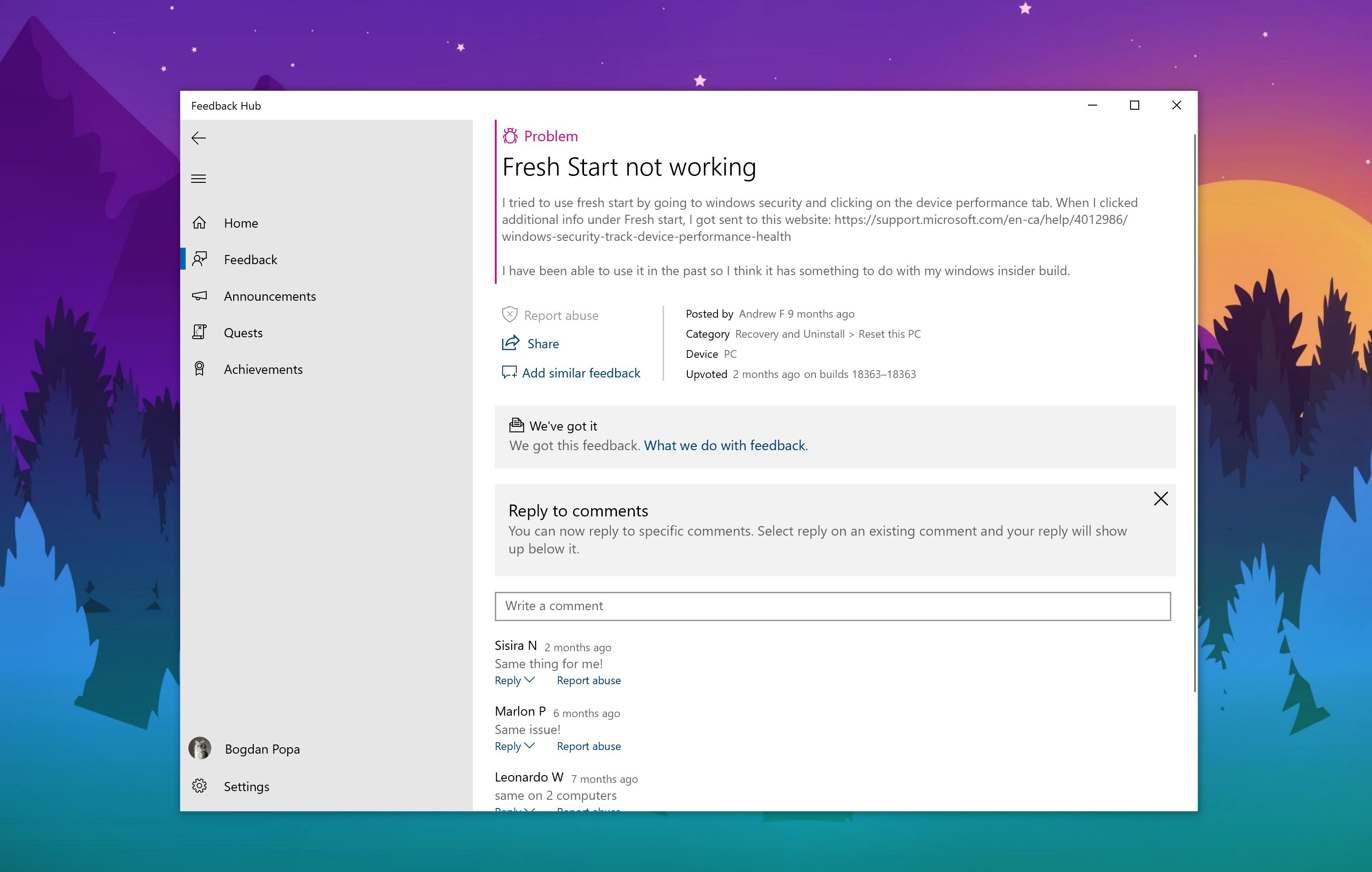 用戶(hù)報告Windows 10版本2004年以前的錯誤月，公司忽略了反饋
