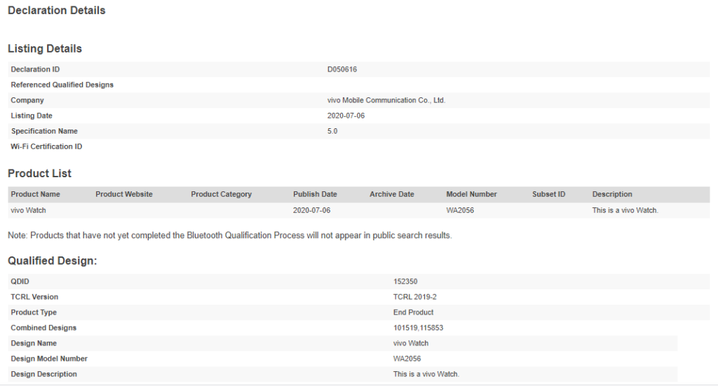 Vivo Watch獲得Bluetooth SIG認證，下個(gè)月發(fā)布嗎？