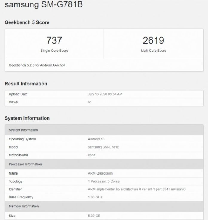 Galaxy S20 Lite通過(guò)Snapdragon 865在Geekbench上彈出