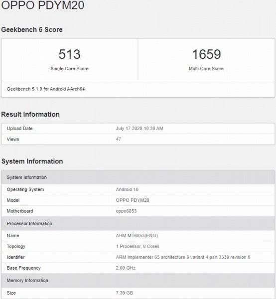Oppo A72 5G配備8GB RAM，Dimensity 720 SoC達到Geekbench
