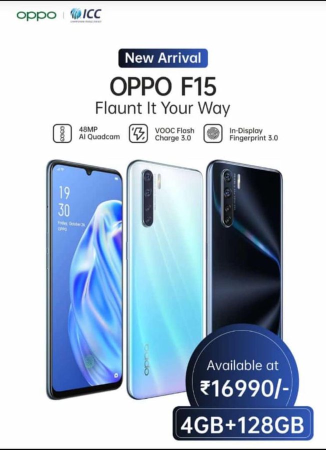 OPPO F15在印度獲得了新的4GB + 128GB版本，價(jià)格為16990盧比（?228美元）