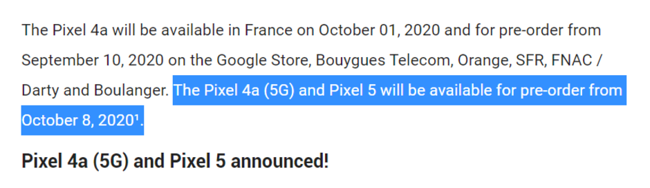 Google Pixel 5，Pixel 4a（5G）的發(fā)布日期可能是10月8日