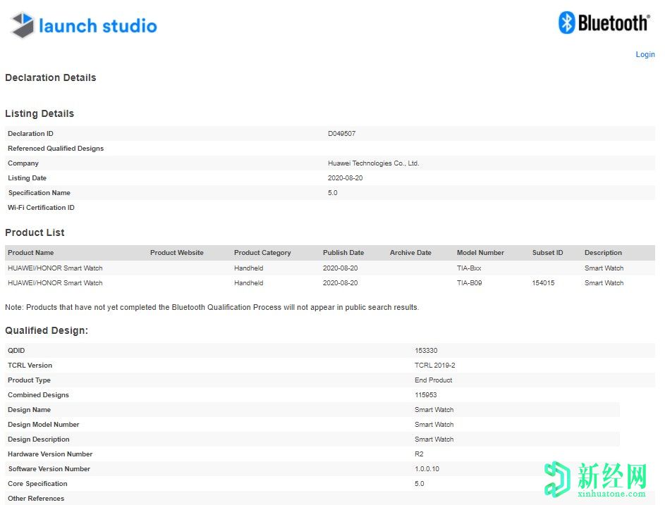 藍牙SIG認證了新的華為智能手表；可能是Watch Fit