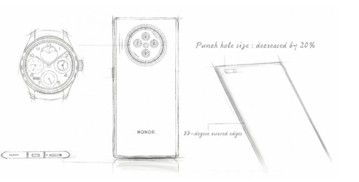 榮耀V40的草圖曝光，顯示了設計細節