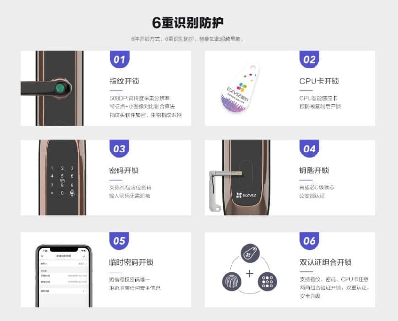 螢石 DL20S 握開(kāi)聯(lián)網(wǎng)版指紋鎖擁有多種開(kāi)門(mén)方式，一握一式一開(kāi)門(mén)