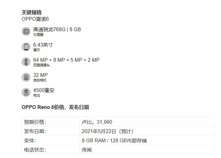 OPPO Reno 6系列的發(fā)布日期可能已經(jīng)確定，并且可能會(huì )在該品牌的年中晚會(huì )上首次亮相