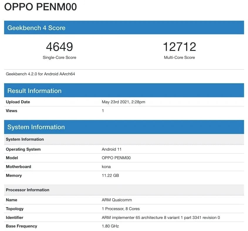 OPPO Reno6 Pro出現在Geekbench上，透露了5月27日發(fā)布前的主要規格