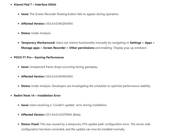 小米發(fā)布澎湃OS最新一周錯誤報告 看看有沒(méi)有你的手機？
