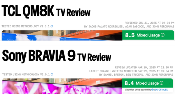 TCL QM8K登頂Rtings年度Mini LED電視榜首 核心技術(shù)指標全面領(lǐng)先索尼