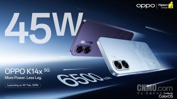 OPPO K14x 5G將于2月10日發(fā)布 配備6500mAh電池