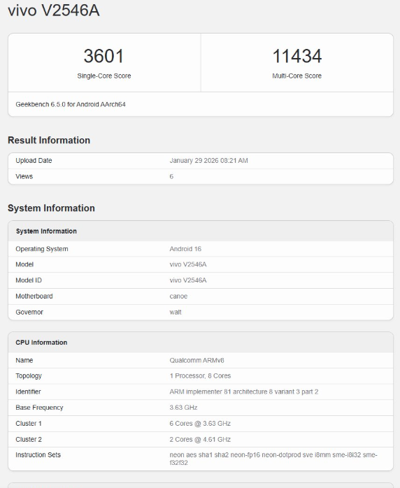 疑似iQOO 15 Ultra Geekbench成績(jì)泄露 多核達11434分