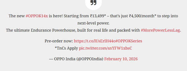 OPPO K14x正式上市 配天璣6300+5000萬(wàn)像素主攝