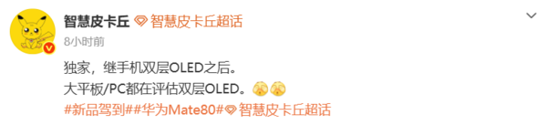 曝雙層OLED屏或向平板、PC擴展 華為仍可能獨家采用