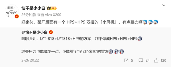 雙2億像素鏡頭＋小屏設計 神秘新機曝光 vivo還是小米？